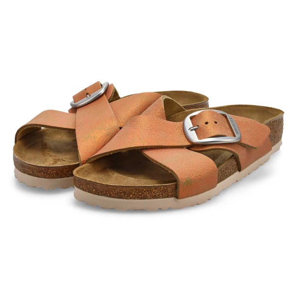 Women's Siena Big Buckle Cross Strap Narrow Sandal - Washed Metallic Coral