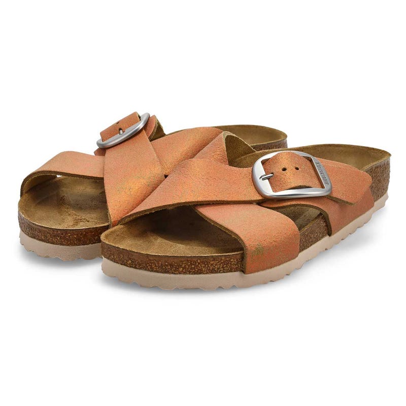Women's Siena Big Buckle Cross Strap Narrow Sandal - Washed Metallic Coral