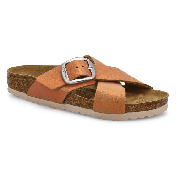 Women's Siena Big Buckle Cross Strap Narrow Sandal - Washed Metallic Coral