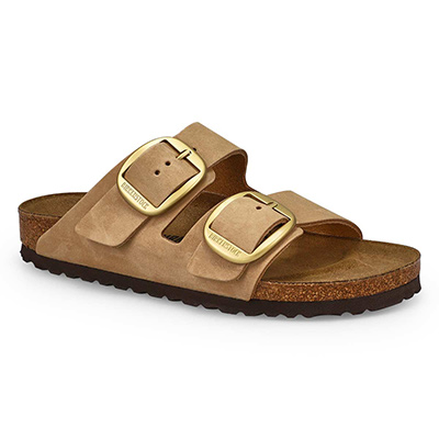 Sandale à 2 brides en cuir Arizona Big Buckle, château de sable, femmes - ÉTROITE