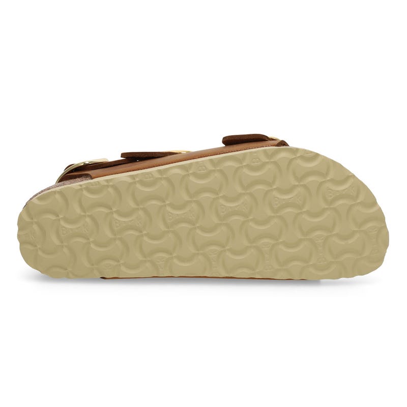 Women's Milano Big Buckle Oiled Leather 3 Strap Narrow Sandal - Cognac