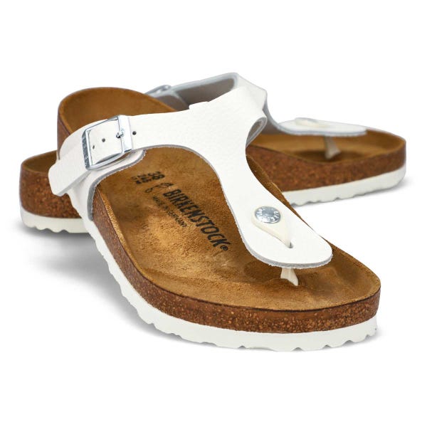 Tongs en cuir à lit de pied souple GIZEH, blanc, femmes