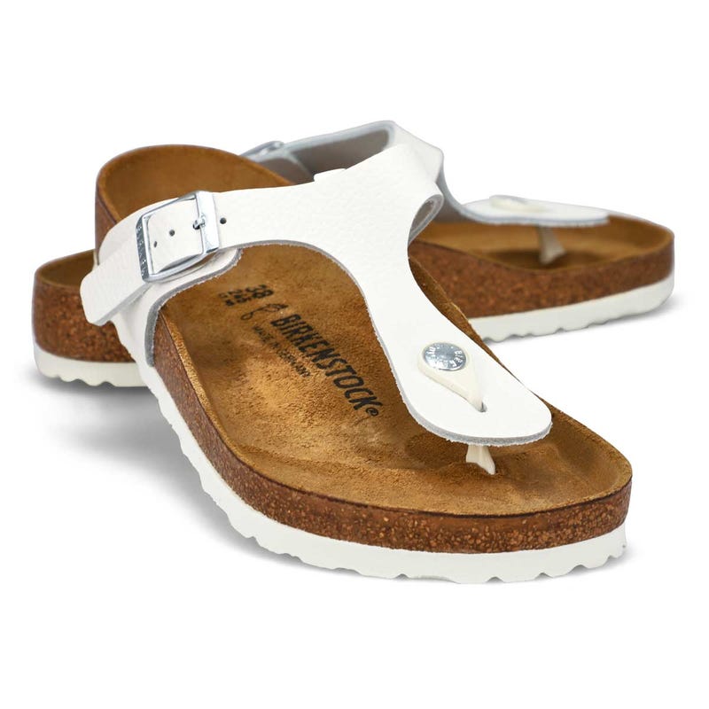 Tongs en cuir à lit de pied souple GIZEH, blanc, femmes