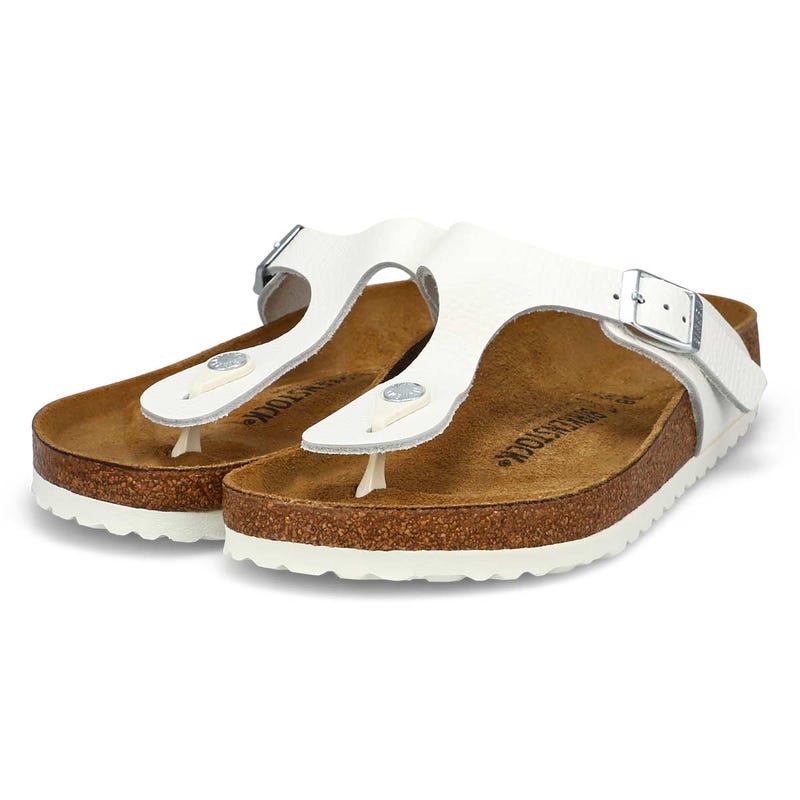 Tongs en cuir à lit de pied souple GIZEH, blanc, femmes
