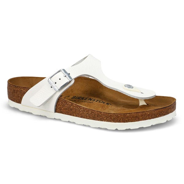 Tongs en cuir à lit de pied souple GIZEH, blanc, femmes