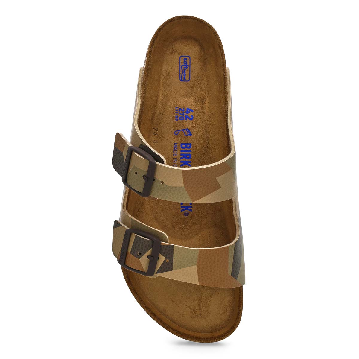 Sandale à 2 brides en Birko-Flor avec assise souple ARIZONA, vison/camouflage, hommes