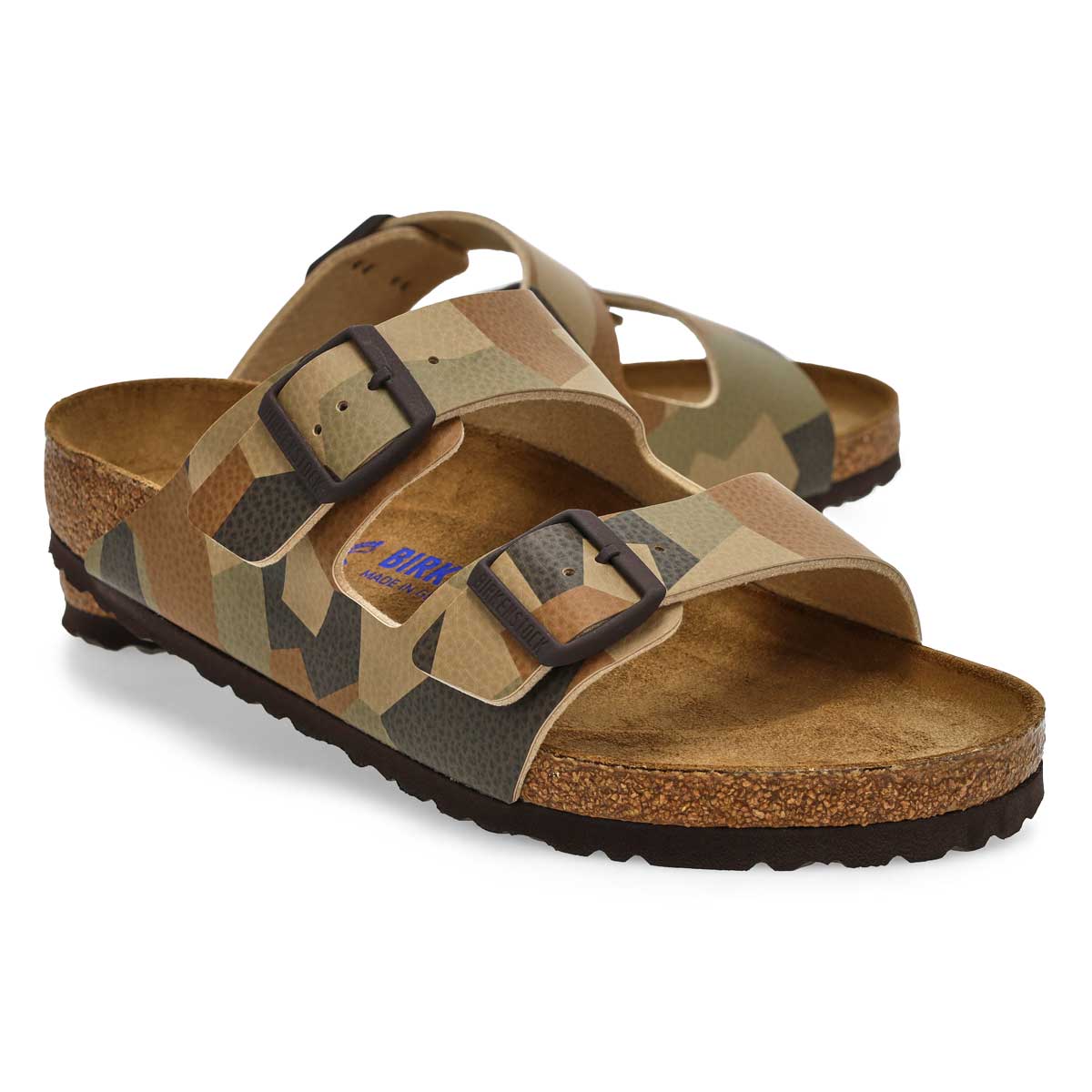 Sandale à 2 brides en Birko-Flor avec assise souple ARIZONA, vison/camouflage, hommes