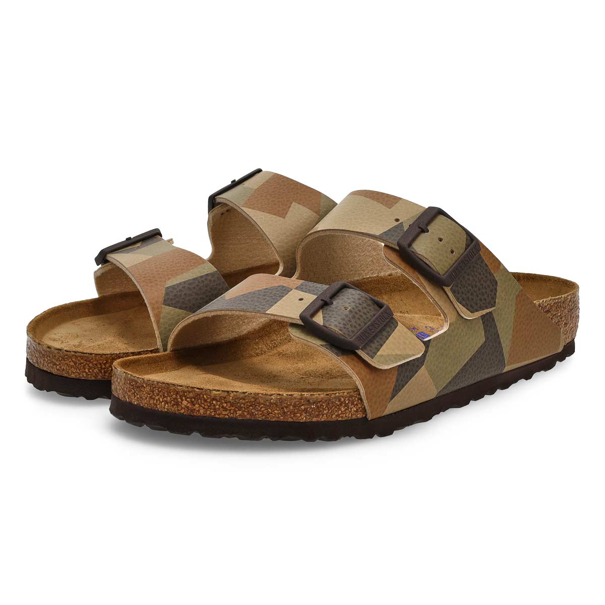 Sandale à 2 brides en Birko-Flor avec assise souple ARIZONA, vison/camouflage, hommes