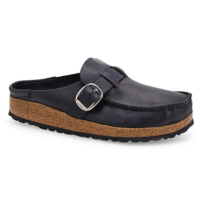 Lds Buckley Oiled Leather Cork Footbed Narrow Clog - Black