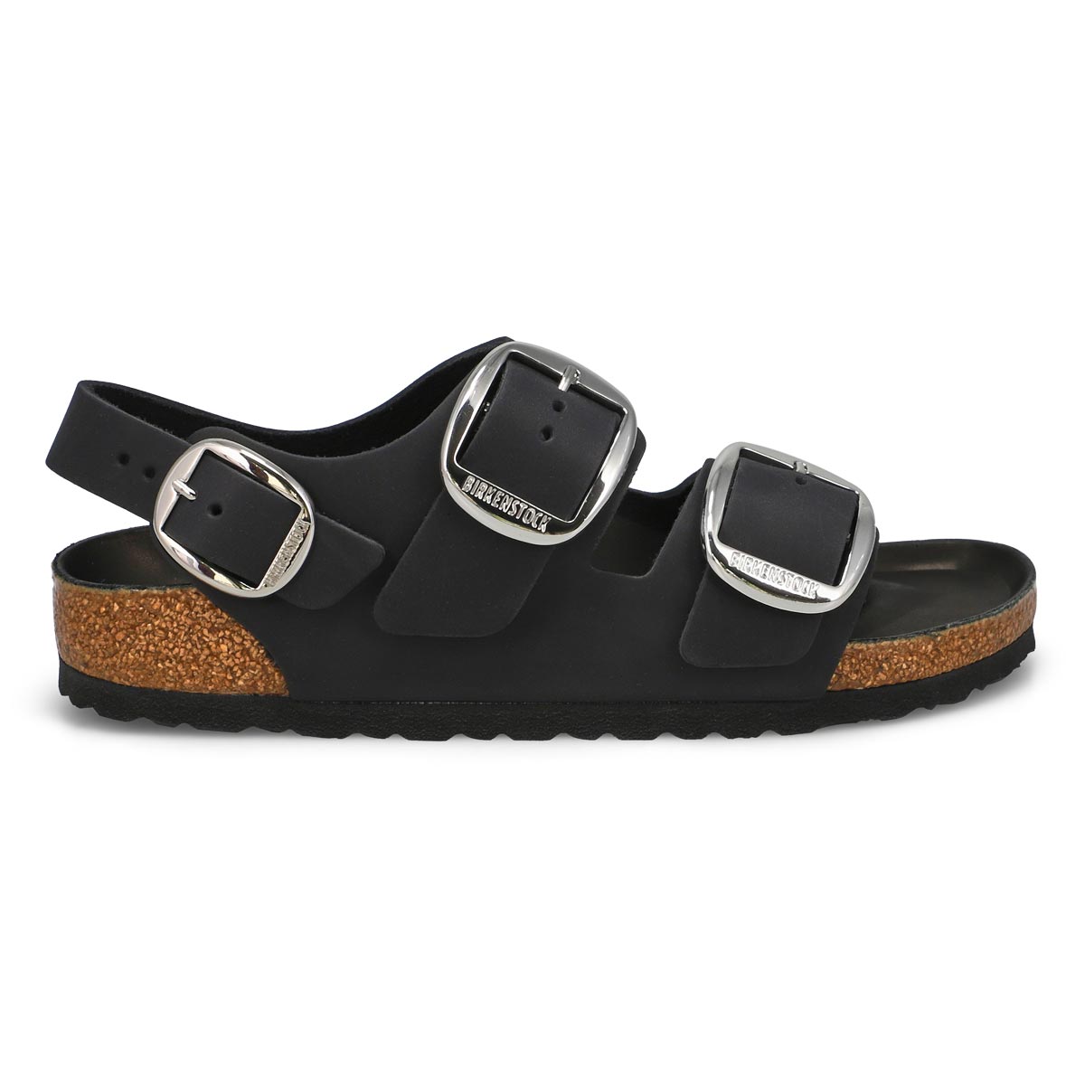 Women's  Milano Big Buckle 3 Strap Narrow Sandal - Black