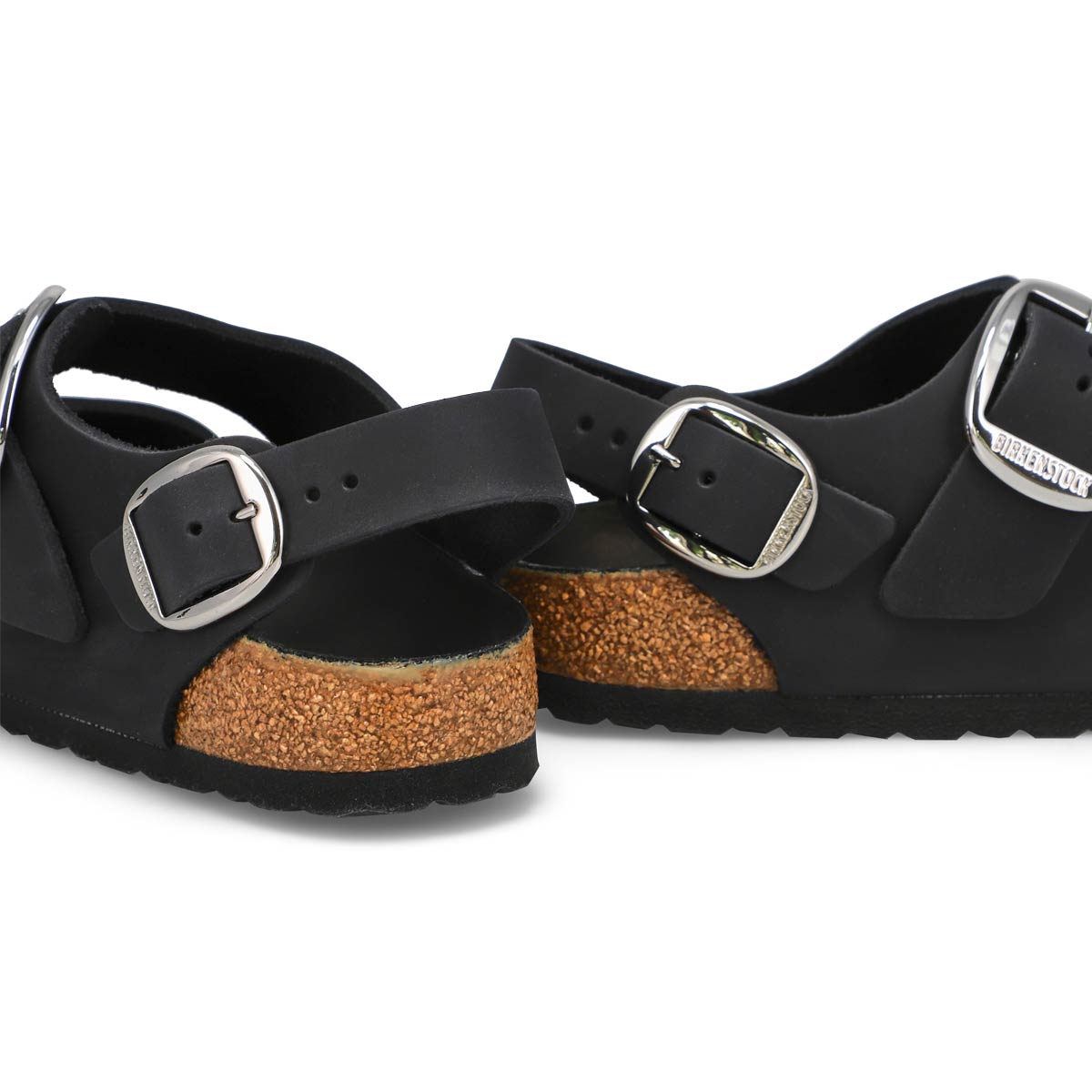 Women's  Milano Big Buckle 3 Strap Narrow Sandal - Black