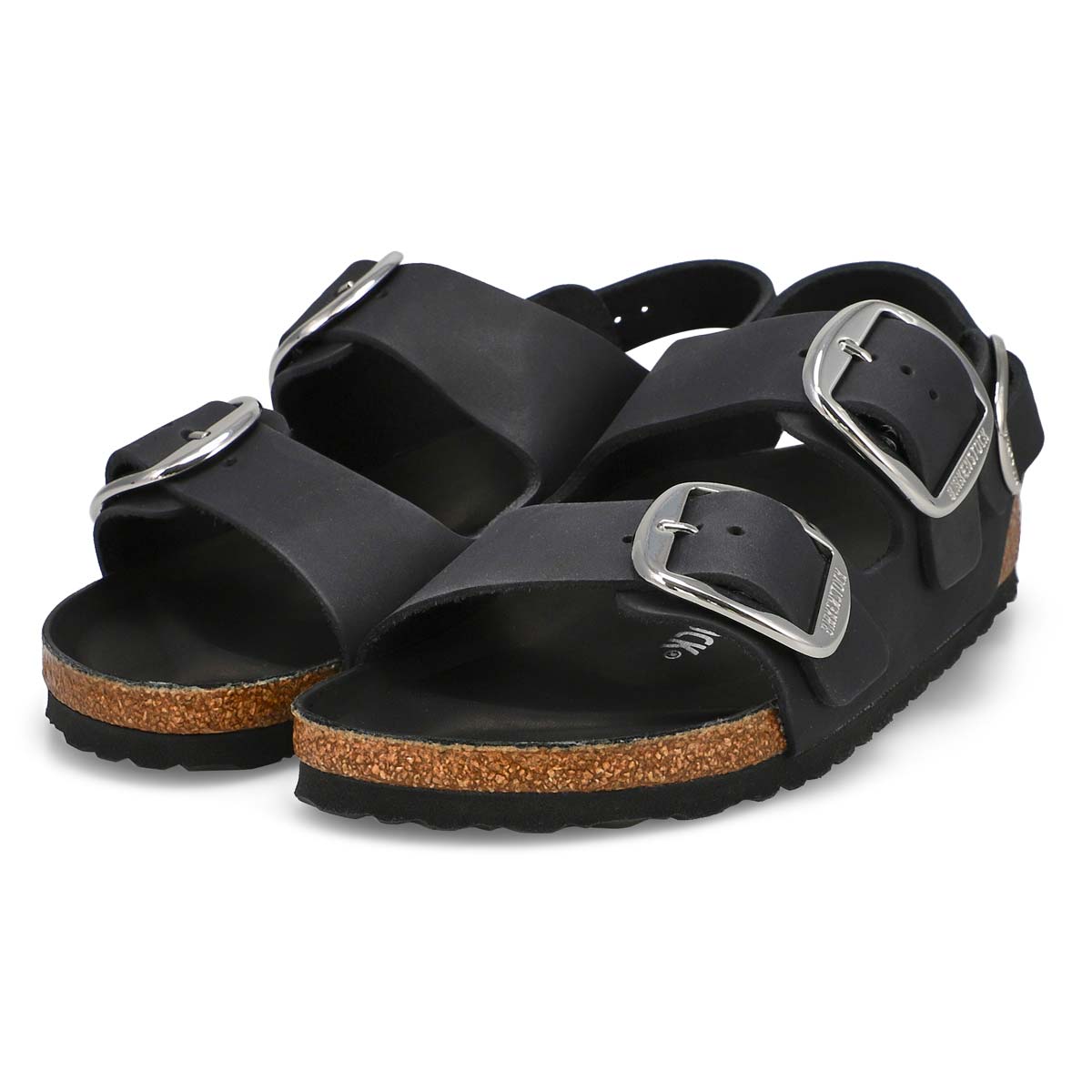 Women's  Milano Big Buckle 3 Strap Narrow Sandal - Black