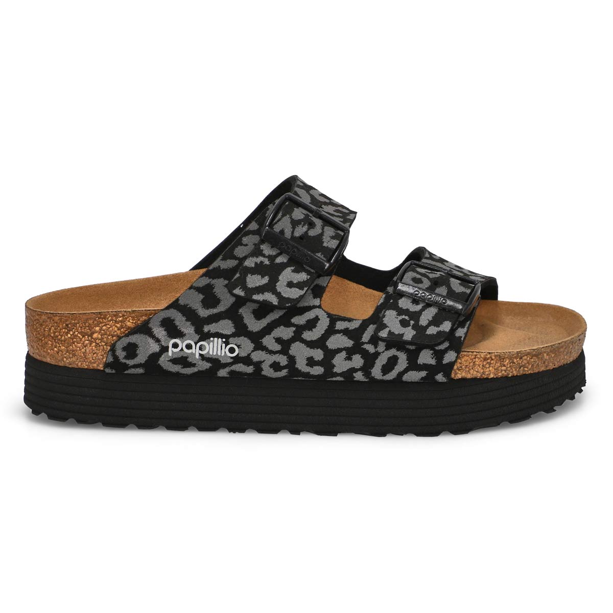 Sandales étroites à 2 brides ARIZONA PLATFORM VEGAN, léopard noir, femmes