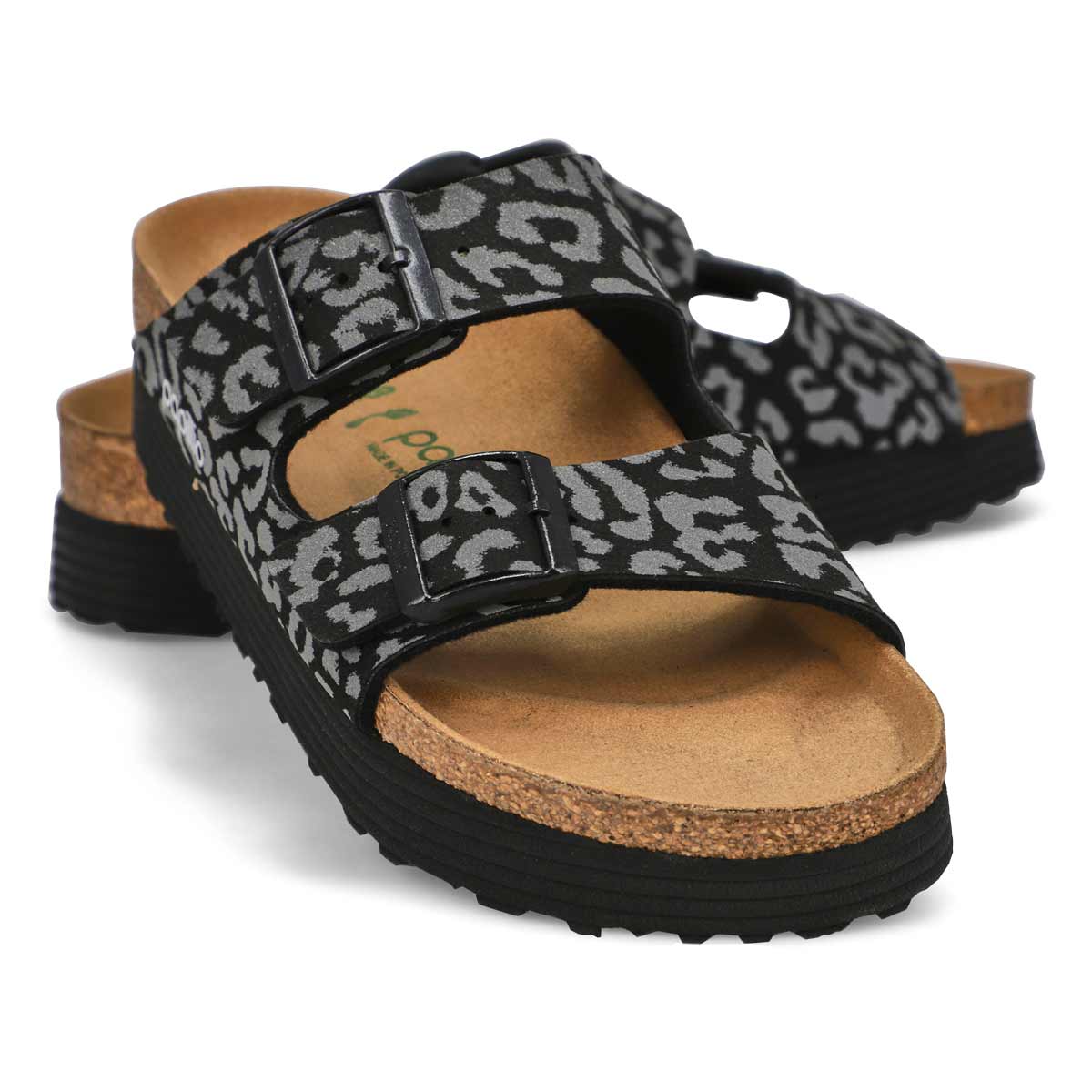 Sandales étroites à 2 brides ARIZONA PLATFORM VEGAN, léopard noir, femmes
