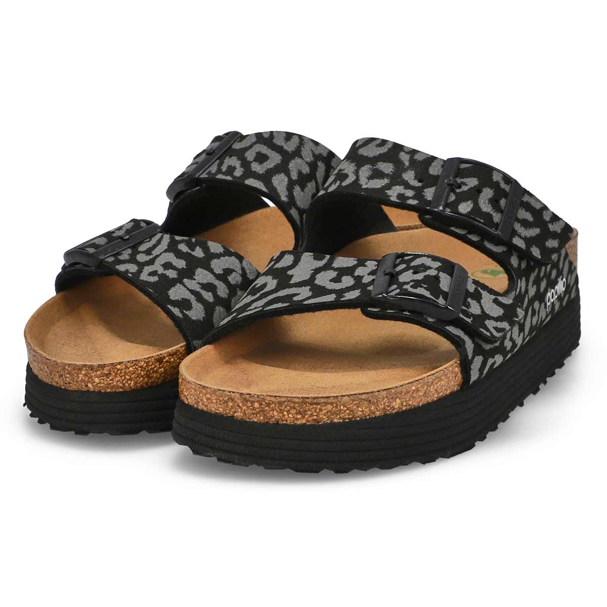 Sandales étroites à 2 brides ARIZONA PLATFORM VEGAN, léopard noir, femmes