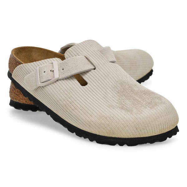 Sabot étroit en suède côtelé BOSTON, blanc antique, femmes