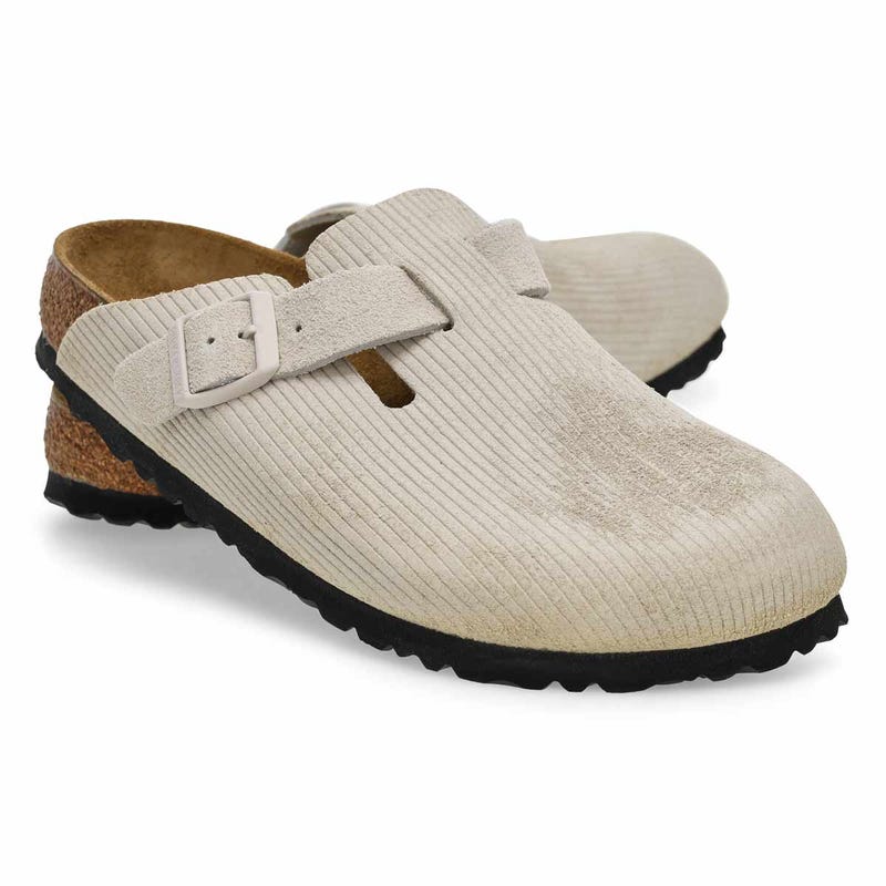 Sabot étroit en suède côtelé BOSTON, blanc antique, femmes