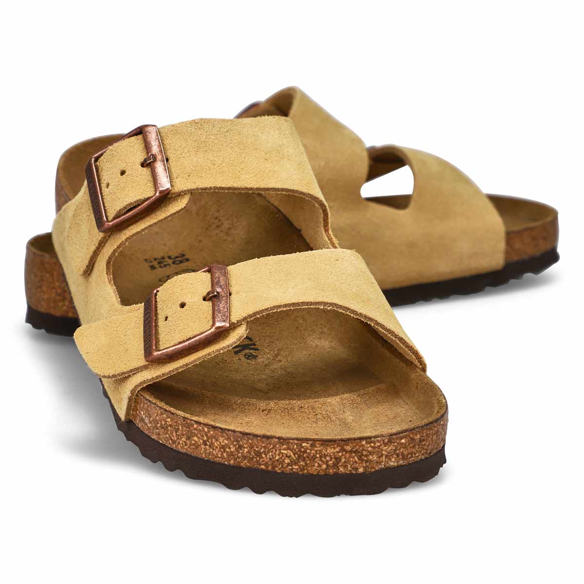 Sandale à 2 brides avec assise plantaire en liège ARIZONA, latté à la crème, femmes