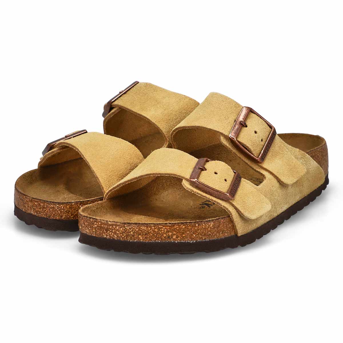 Sandale à 2 brides avec assise plantaire en liège ARIZONA, latté à la crème, femmes