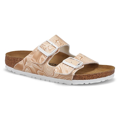 Lds Arizona Birko-Flor 2 Strap Narrow Sandal - Sand/White