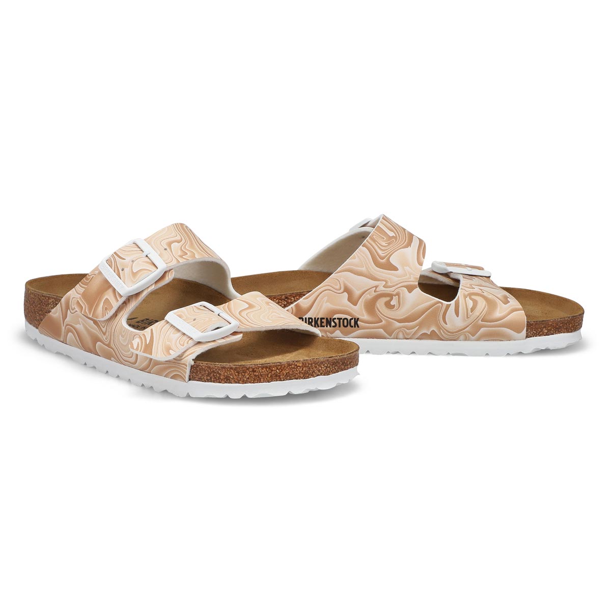 Women's Arizona Birko-Flor 2-Strap Narrow Sandal - Sand/White