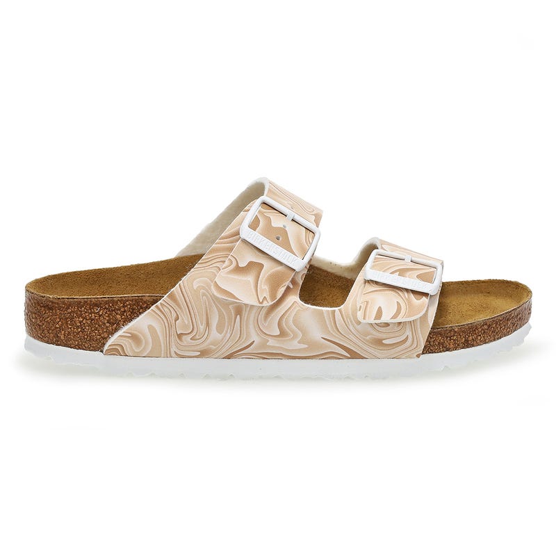 Women's Arizona Birko-Flor 2-Strap Narrow Sandal - Sand/White