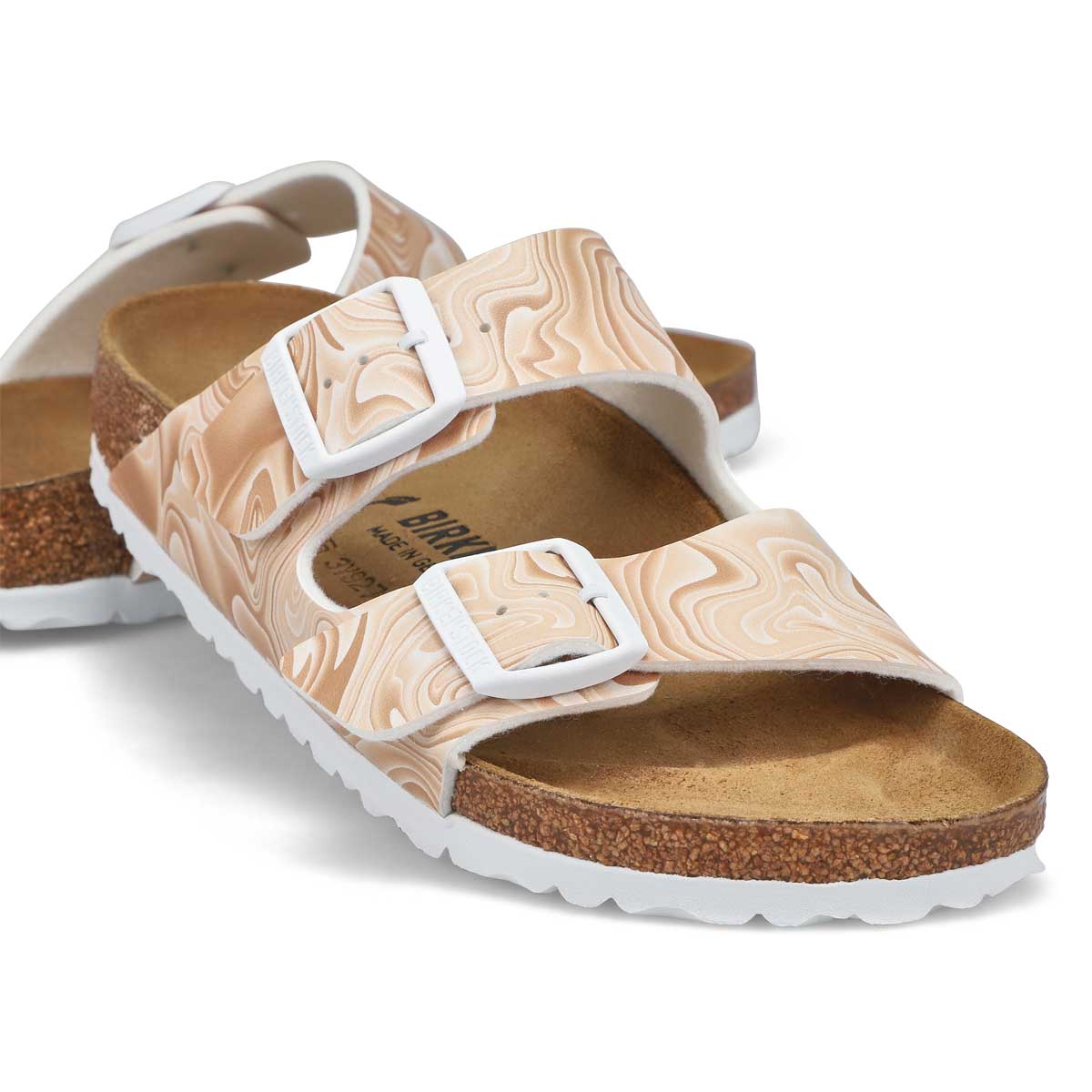 Women's Arizona Birko-Flor 2-Strap Narrow Sandal - Sand/White