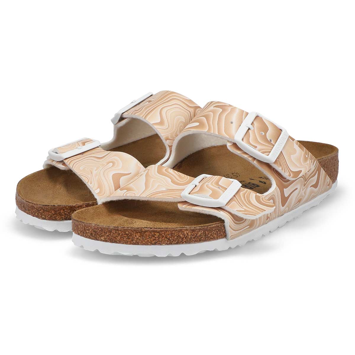 Women's Arizona Birko-Flor 2-Strap Narrow Sandal - Sand/White