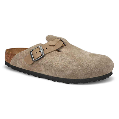 Lds Boston Braid Oil Leather Narrow Clog - Taupe