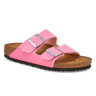 Sandale 2 brides en Birko-Flor verni Arizona, rose bonbon, femmes - Étroite