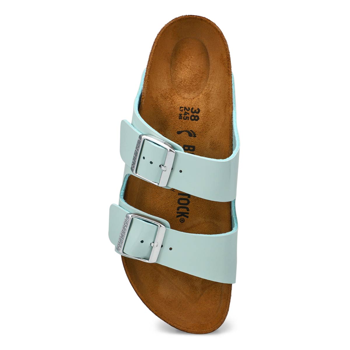 Women's Arizona 2 Strap Cork Footbed Narrow Sandal - Surf Green Patent