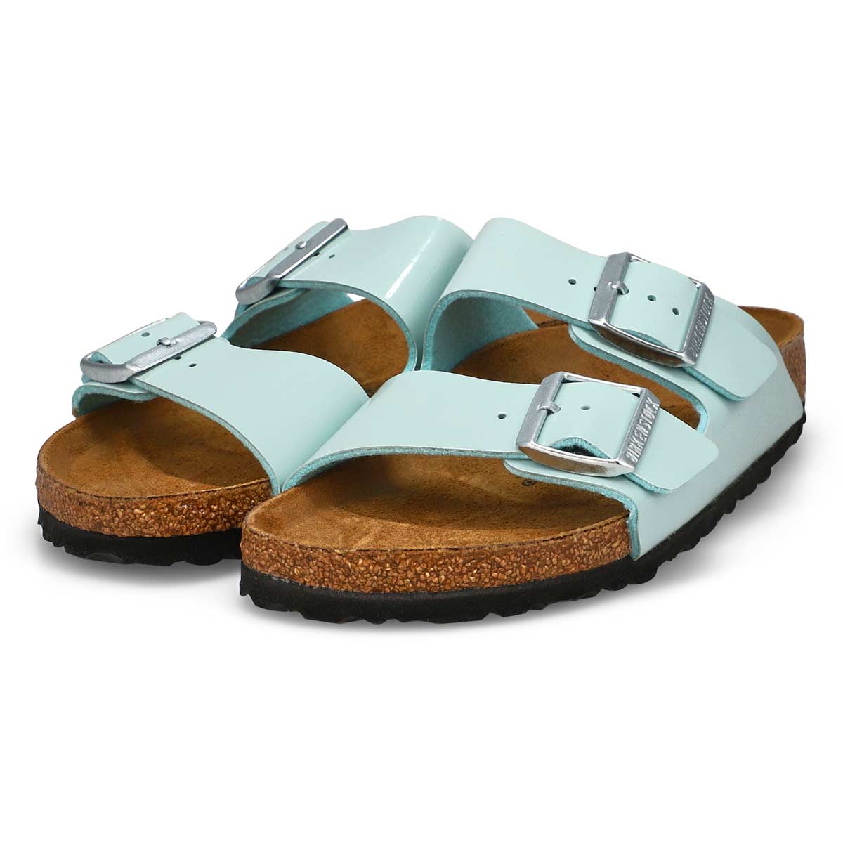Women's Arizona 2 Strap Cork Footbed Narrow Sandal - Surf Green Patent