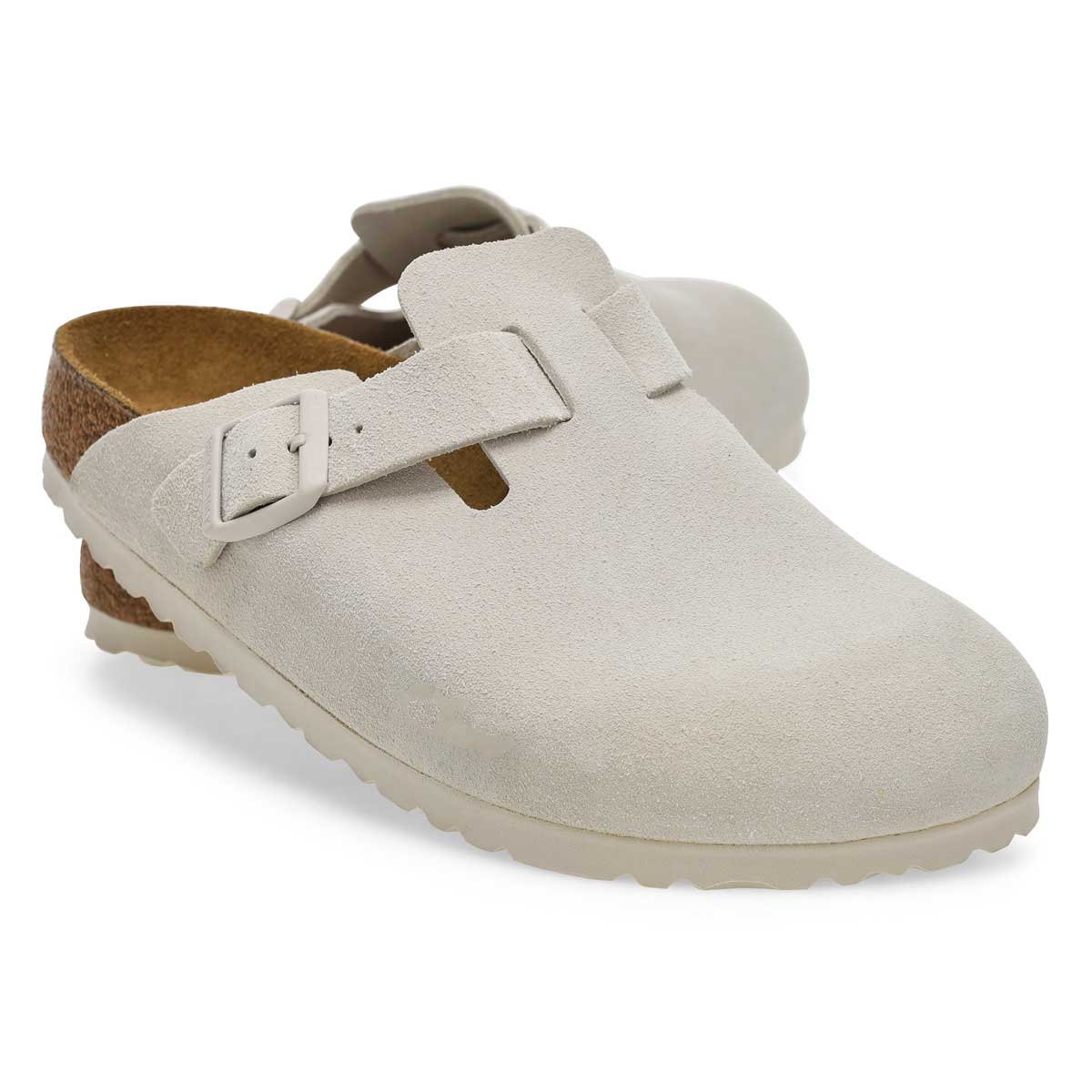 Sabot étroit en suède à assise souple BOSTON, blanc antique, femmes