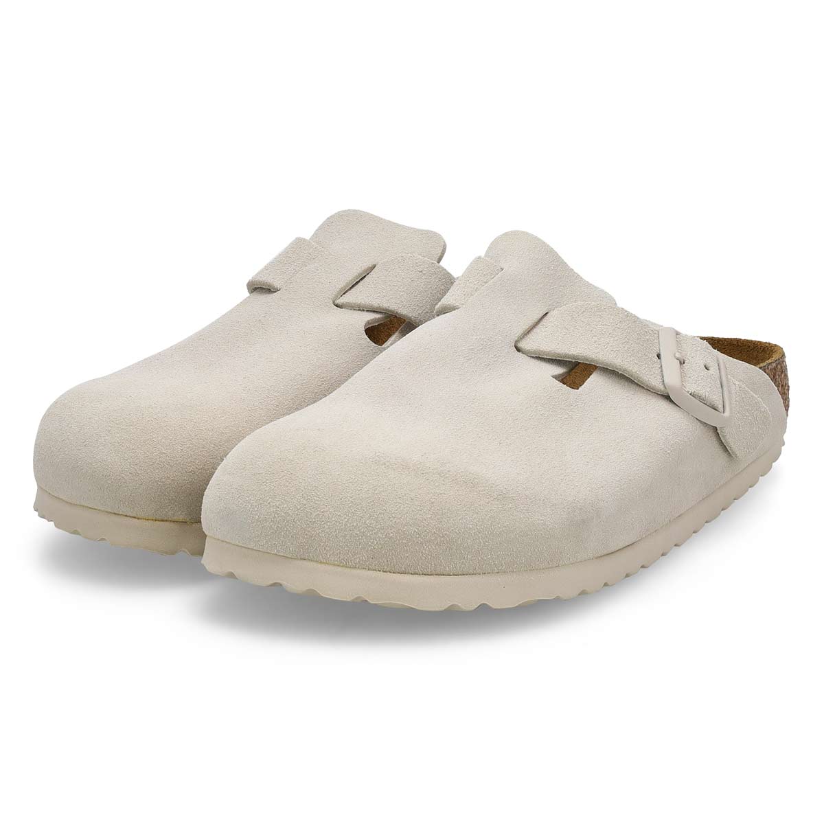 Sabot étroit en suède à assise souple BOSTON, blanc antique, femmes