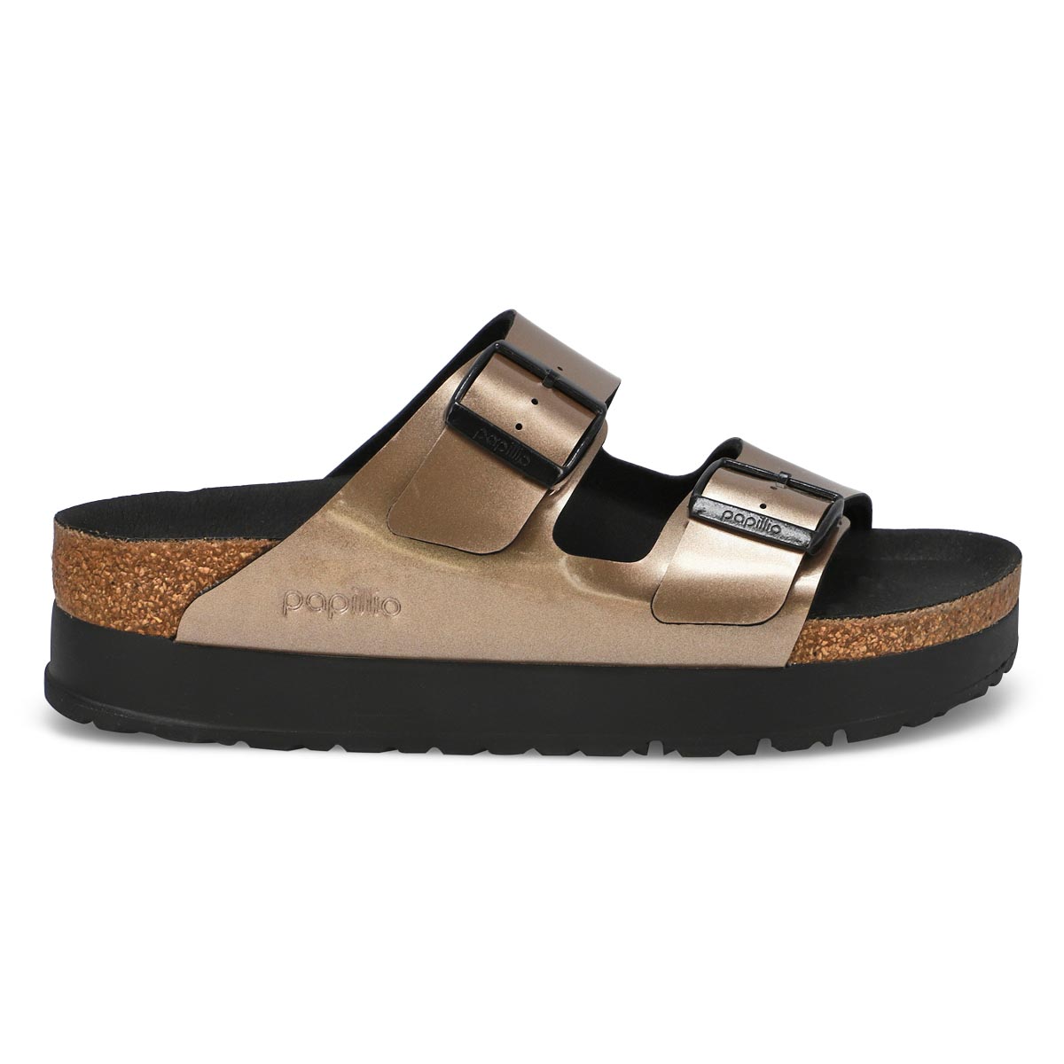 Women's Arizona Platform Birko-Flor 2 Strap Narrow Sandal - Metallic Taupe