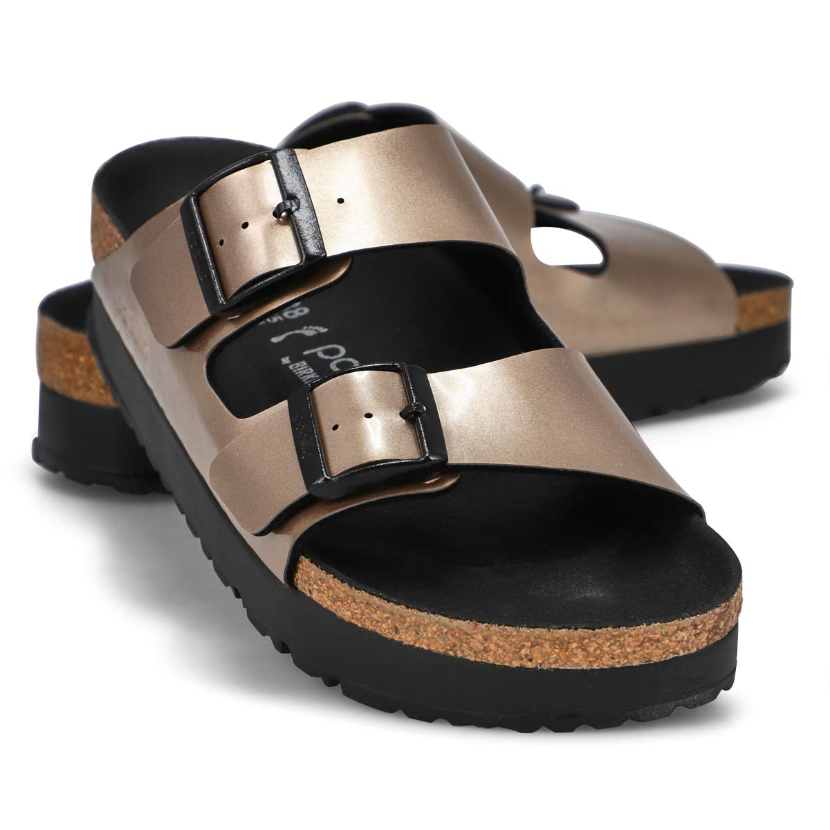 Women's Arizona Platform Birko-Flor 2 Strap Narrow Sandal - Metallic Taupe