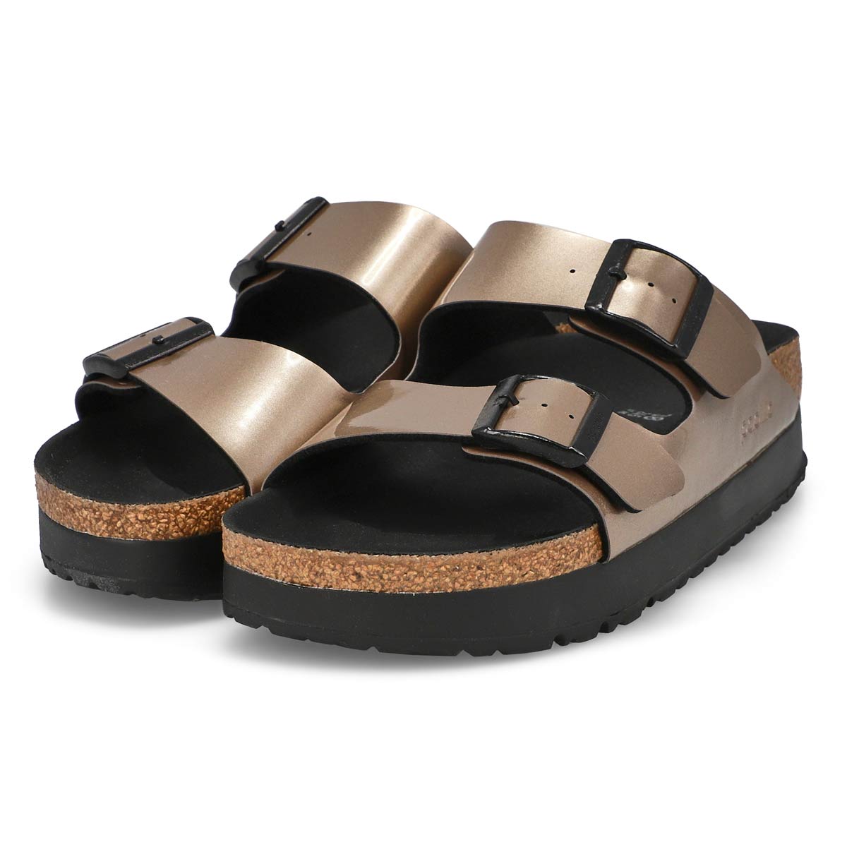 Women's Arizona Platform Birko-Flor 2 Strap Narrow Sandal - Metallic Taupe