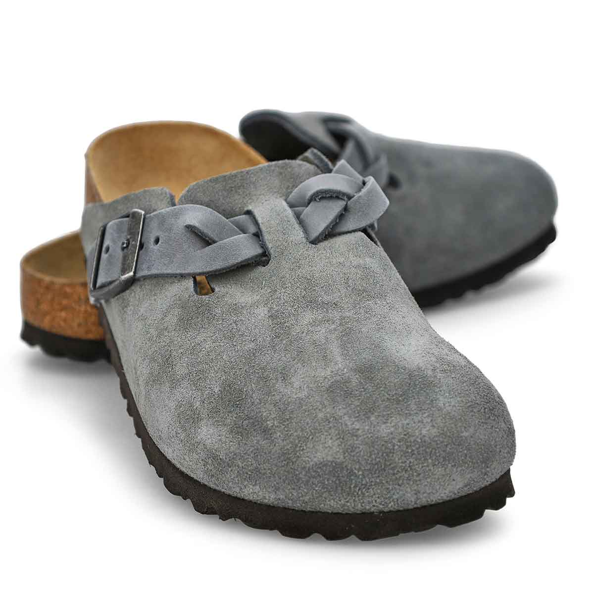 Sabot étroit en suède BOSTON BRAID, gris basalte, femmes