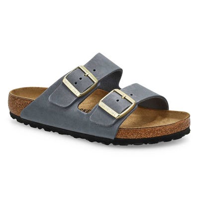 Lds Arizona Oiled Leather 2 Strap Sandal - Basalt Grey