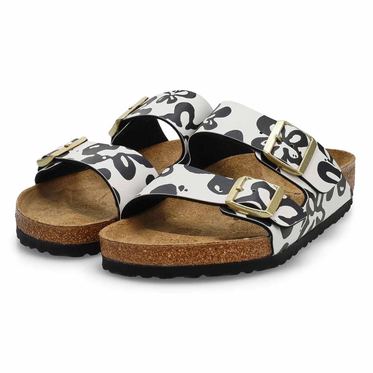 Women's Arizona Birko-Flor 2 Strap Sandal - Blooms White/Black
