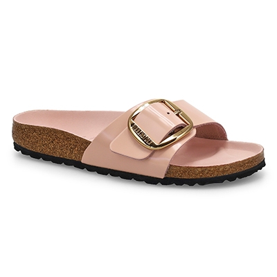 Lds Madrid Big Buckle Leather 1 Strap Narrow Sandal - Light Rose High Shine