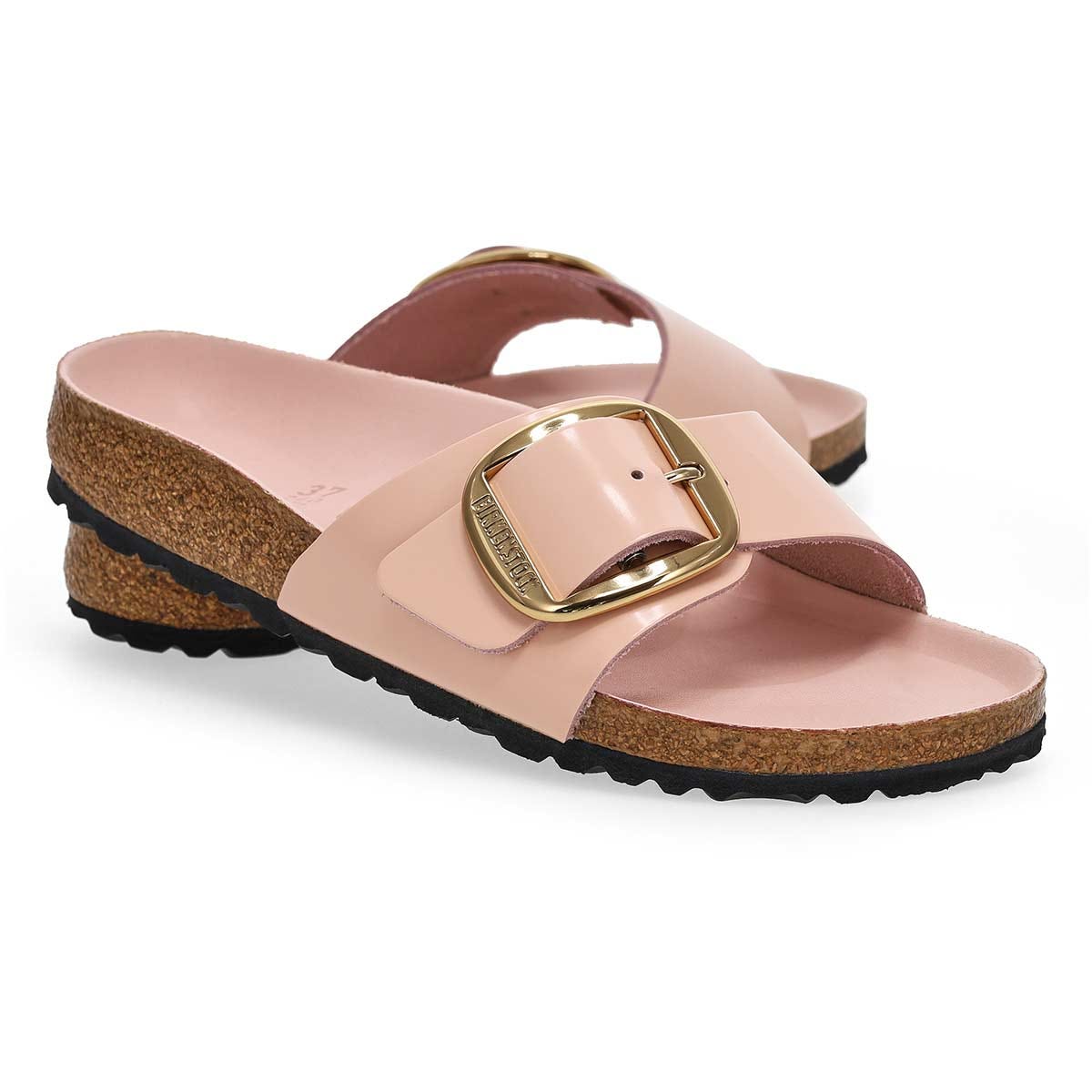 Women's Madrid Big Buckle Leather 1 Strap Narrow Sandal - Light Rose High Shine