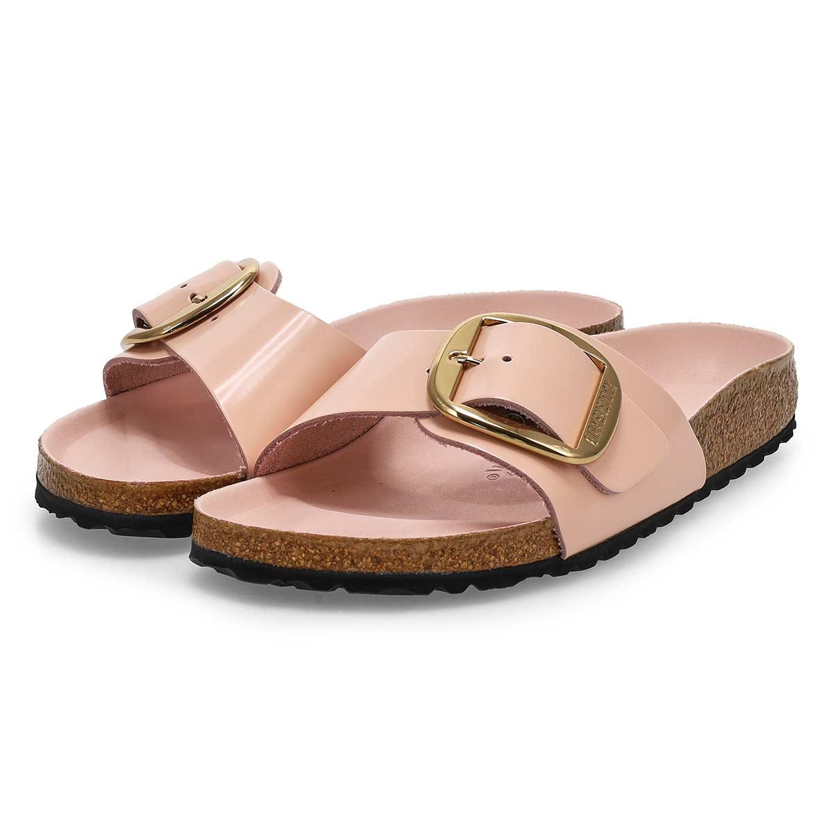 Women's Madrid Big Buckle Leather 1 Strap Narrow Sandal - Light Rose High Shine