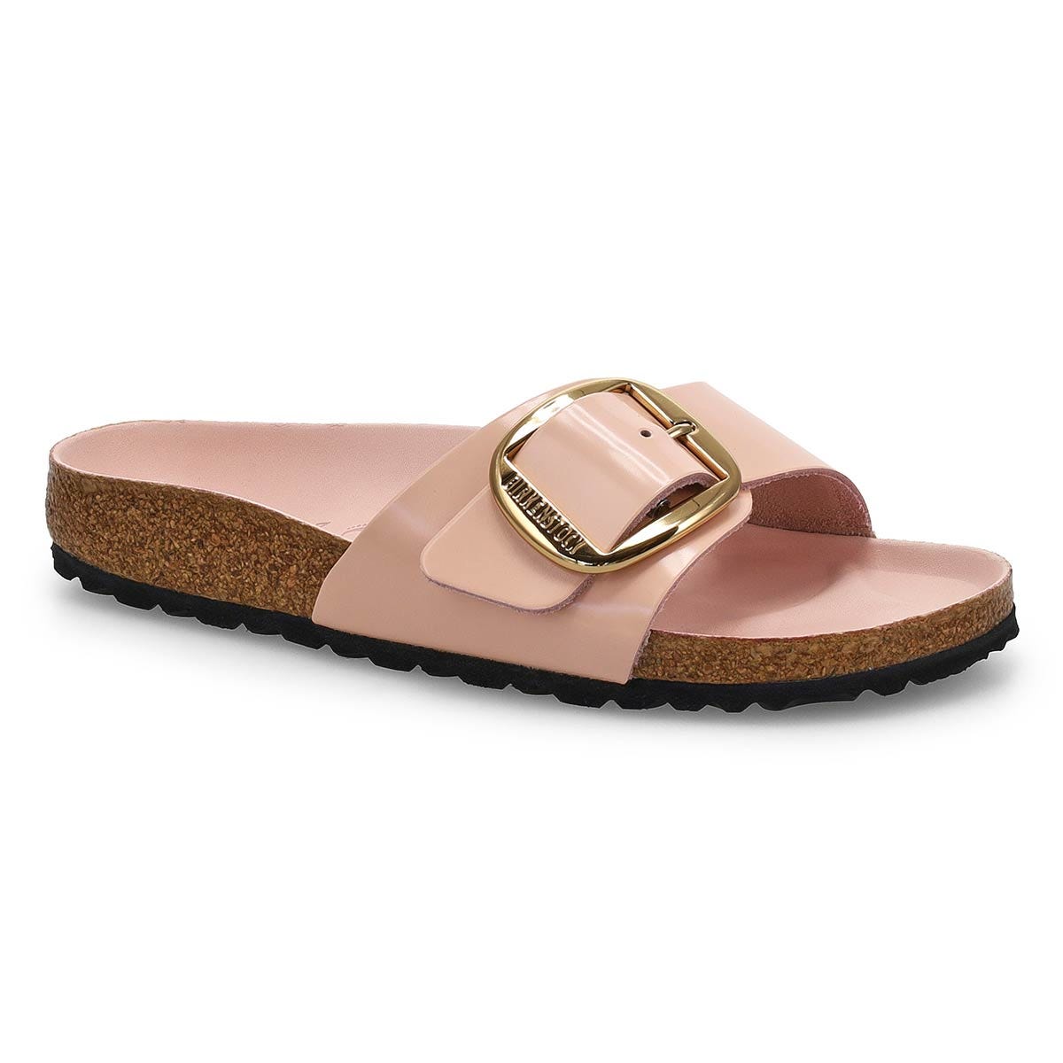 Women's Madrid Big Buckle Leather 1 Strap Narrow Sandal - Light Rose High Shine