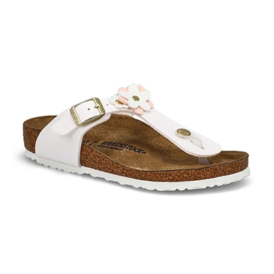 Grls Gizeh Flowers Birko-Flor Narrow Thong Sandal - White