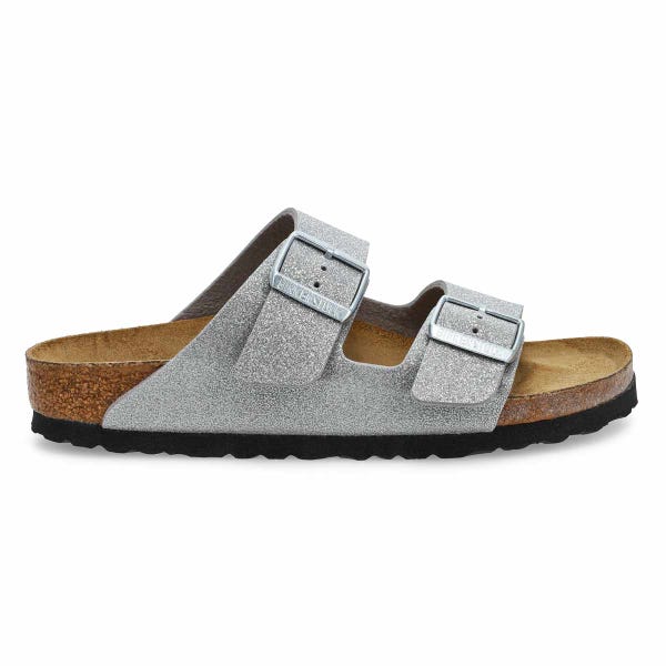 Sandale à 2 brides ARIZONA, paillettes brillantes/argent soyeux, femmes - ÉTROITE