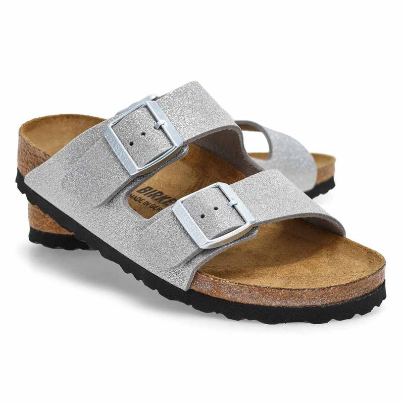 Sandale à 2 brides ARIZONA, paillettes brillantes/argent soyeux, femmes - ÉTROITE