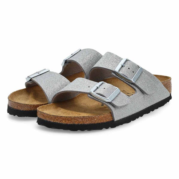 Sandale à 2 brides ARIZONA, paillettes brillantes/argent soyeux, femmes - ÉTROITE