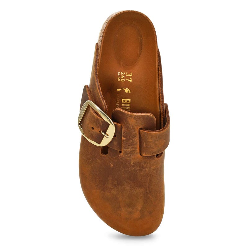Women's  Boston Big Buckle Narrow Clog - Cognac