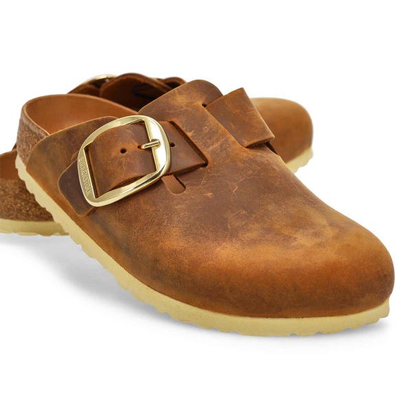 Women's  Boston Big Buckle Narrow Clog - Cognac